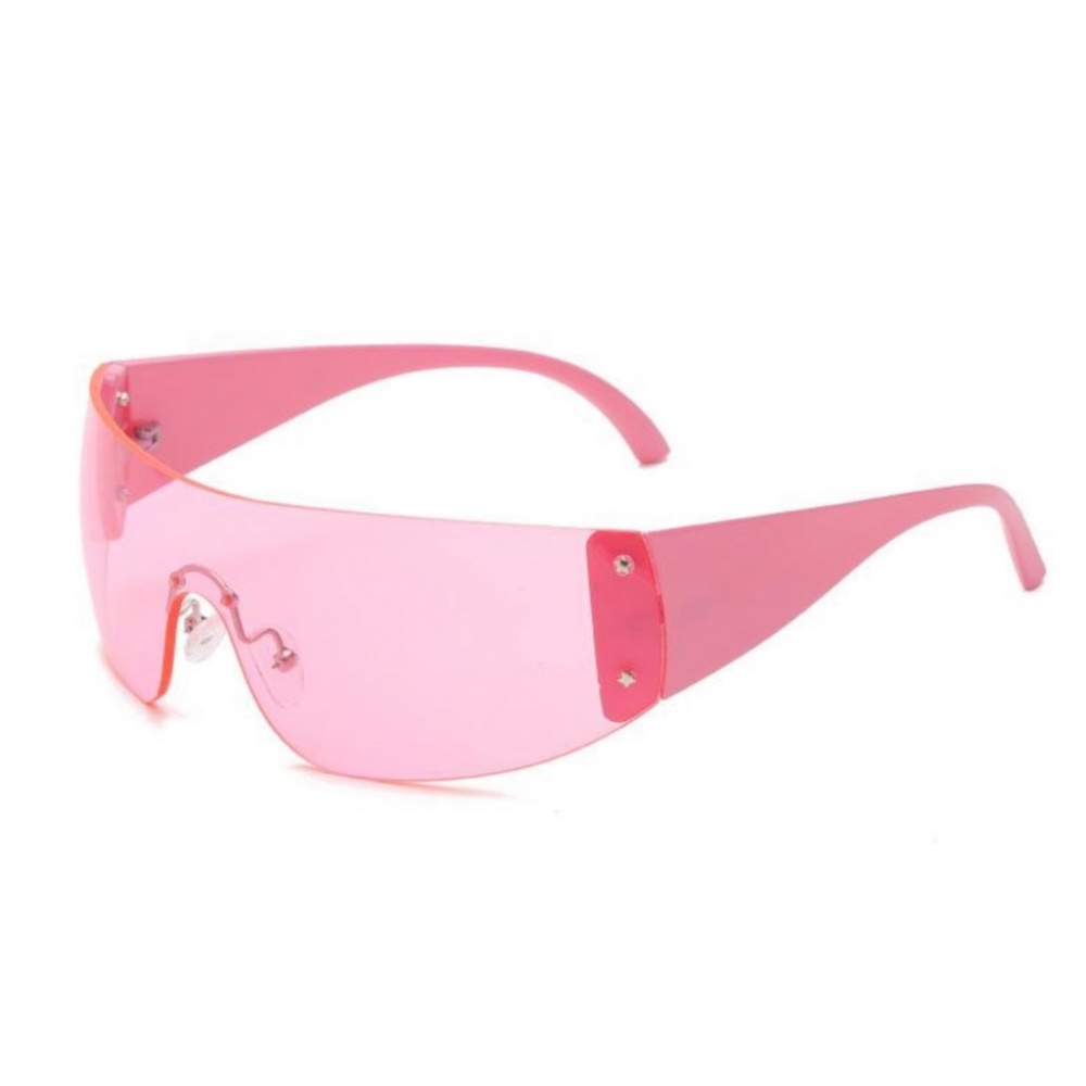 Hot Pink Gradient Tint Lens Wrap Around Y2K Futuristic Women Shield Sunglasses
